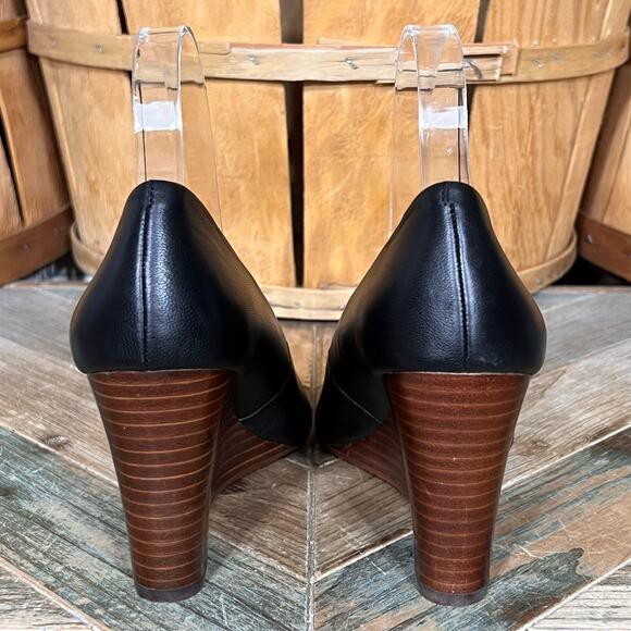 Vince Camuto Dileta Black Leather Square Point Toe Stacked Wedge Pump Womens 7.5 - Picture 6 of 11